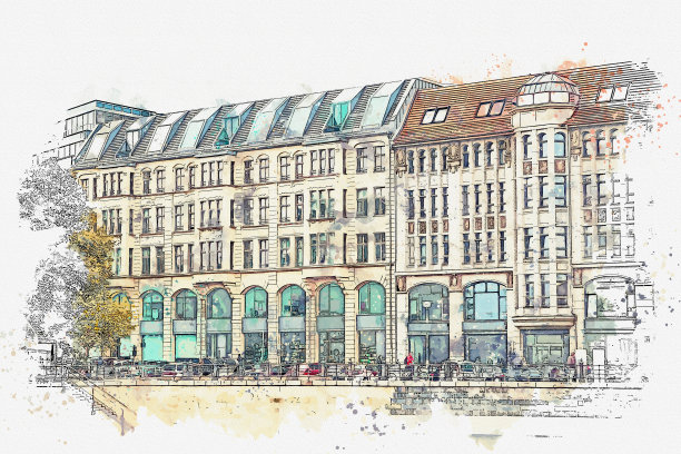 水彩素描水彩素描或插图德国柏林的传统建筑图片下载
