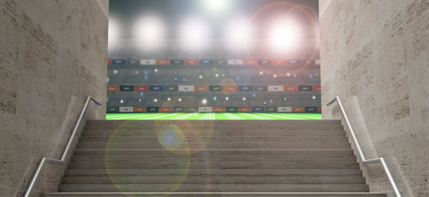 体育场隧道。大理石楼梯，通往足球场的入口。三维演示图片下载