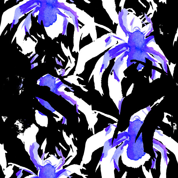 水彩无缝蓝、紫、黑蜘蛛图案以万圣节为宜。图片下载