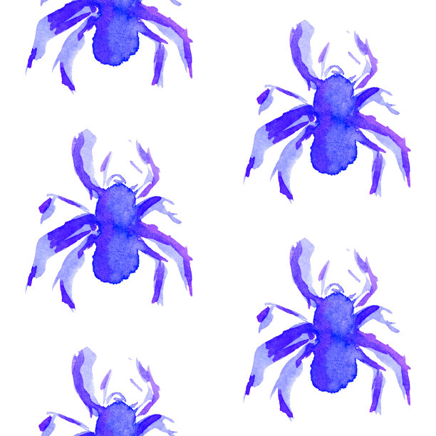 水彩无缝蓝紫蜘蛛图案以万圣节为宜。图片下载