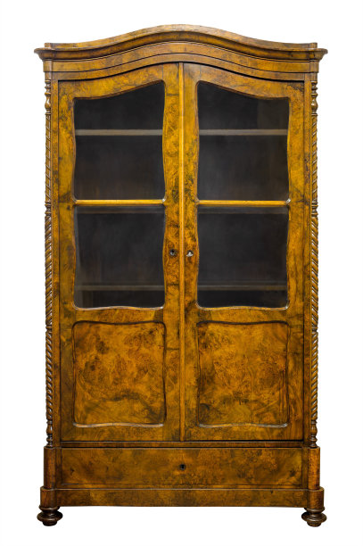 古老的古董书柜孤立在白色的夹径上图片下载