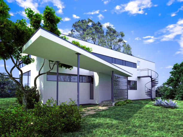 现代建筑外部的3d渲染图片下载