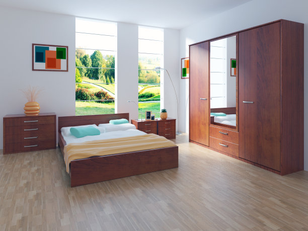 现代卧室的3d渲染图片下载