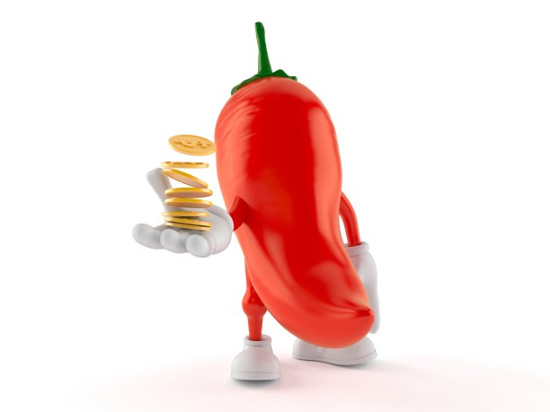 辛辣的辣椒字和一叠硬币图片下载