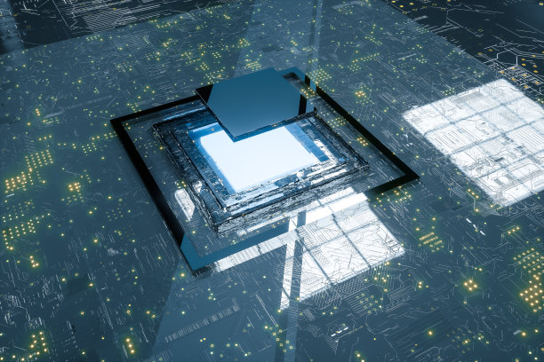 3d渲染，电路板和蓝光芯片图片下载