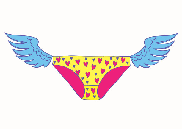 女人的内裤在心形有翅膀。爱的名片。插图。原彩色插图手工多用途图片下载