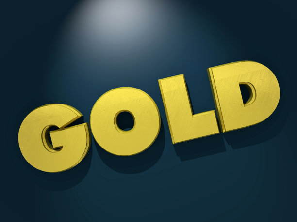 黑暗的墙壁上有一个明亮的金字“金”。抽象的背景。三维渲染图片下载