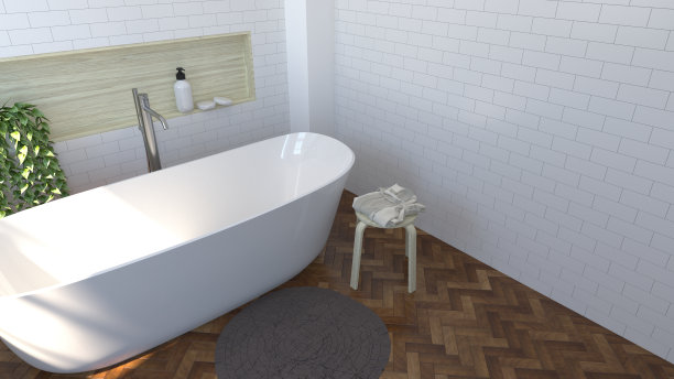 室内现代浴室设计木地板，卫生间，淋浴，现代，洗脸盆，家庭3d渲染为复制空间背景白色瓷砖浴室图片下载