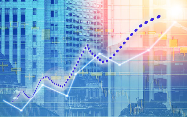 股票指数图和现代建筑背景图(蓝牛图)图片下载