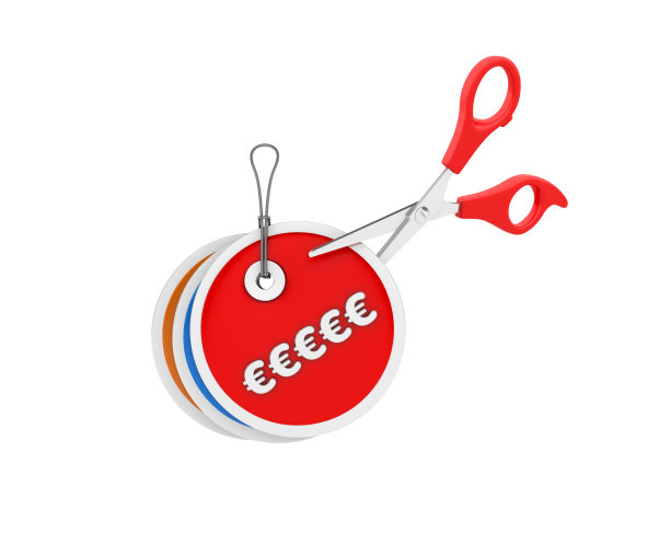 欧元标志购物标签与剪刀- 3D渲染图片下载