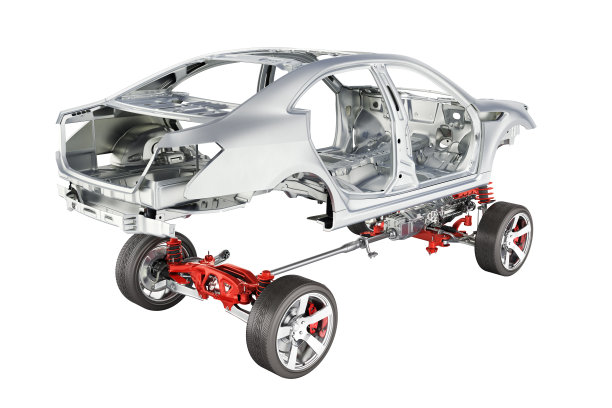 车身和悬挂与车轮和发动机起落架与车身详细隔离在白色背景3d没有阴影图片下载