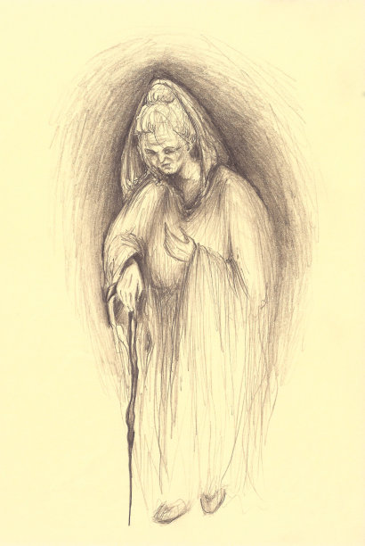 拄着手杖走路的木炭老妇人图片下载