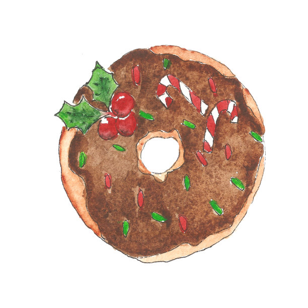 圣诞甜甜圈和糖果的快速水彩素描。新年快乐海报。2019年可爱猪的象征。贺卡横幅，邀请，海报模板，节日插图图片下载