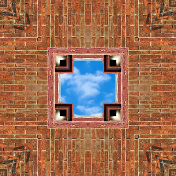 无密封瓷砖背景砖和多云的天空窗户图片下载