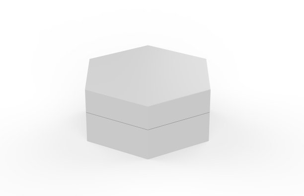 空白的白色硬纸板六边形包装盒，模拟模板上孤立的白色背景，3D插图图片下载