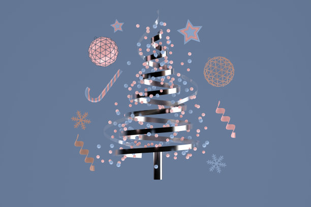 简约圣诞概念，3d渲染装饰品，圣诞树图片下载