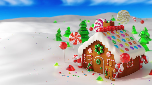 姜饼屋在圣诞景观-股票形象图片下载