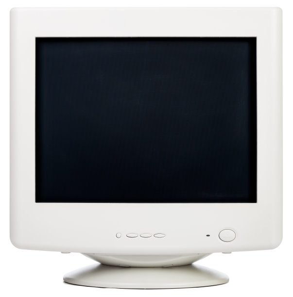 旧的CRT电脑显示器隔离在白色图片下载