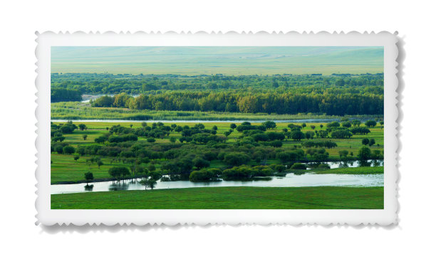 草原风光在画框背景中孤立图片下载