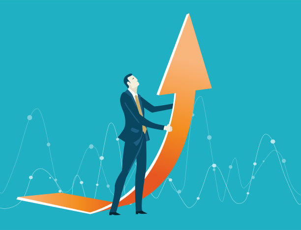 商界人士高举着这支箭头，代表着企业的成长、成功和支持。素材图片