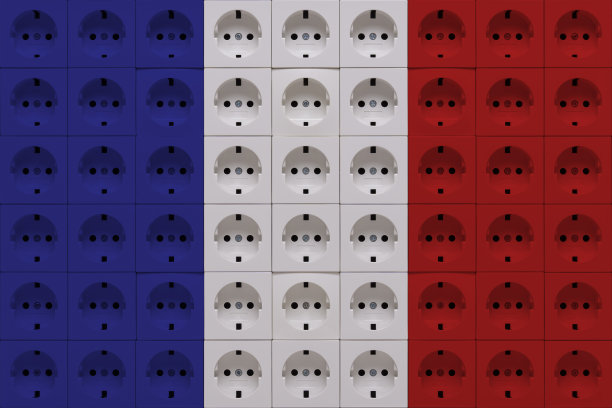 大量的电源插座在法国国旗的颜色图片下载