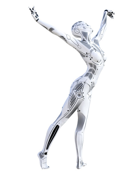 女人的机器人。金属机器人。人工智能。图片下载
