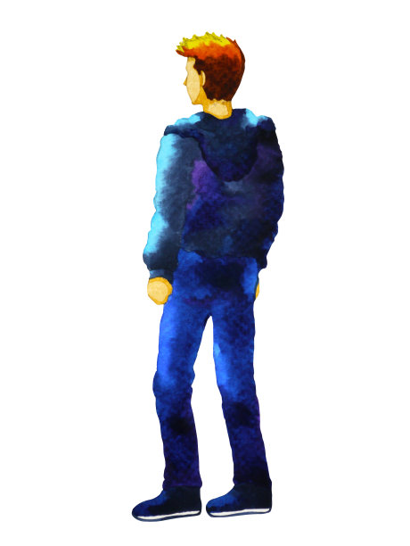 男子站后姿势艺术水彩画插图设计图片下载