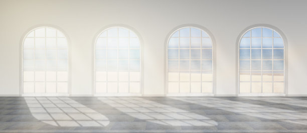 办公室背景房间大厅窗口3D插图图片下载