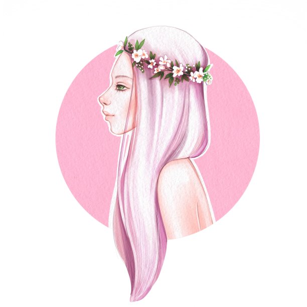 女孩在花环素材图片