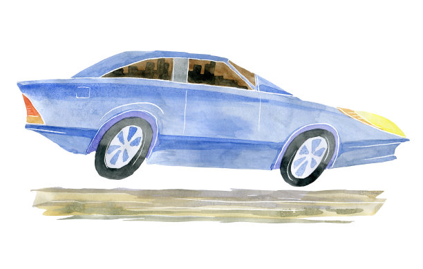 卡通汽车行政班。水彩插图孤立的背景图片下载