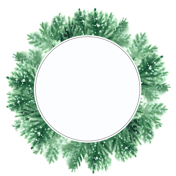 圣诞圆框与冷杉树枝和雪花。素材图片
