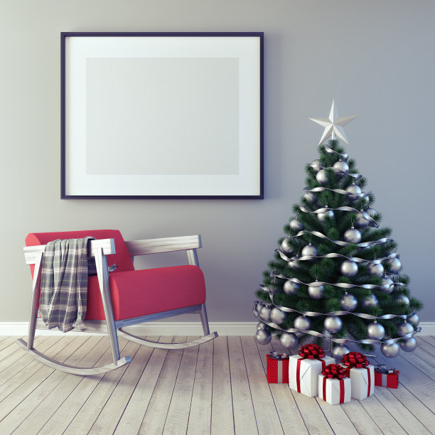 模拟海报，圣诞装饰，新年，3d渲染图片下载
