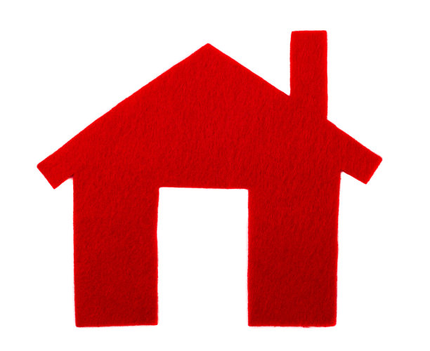 白色背景上有毛毡的红房子。新家的概念。买新房。图片下载