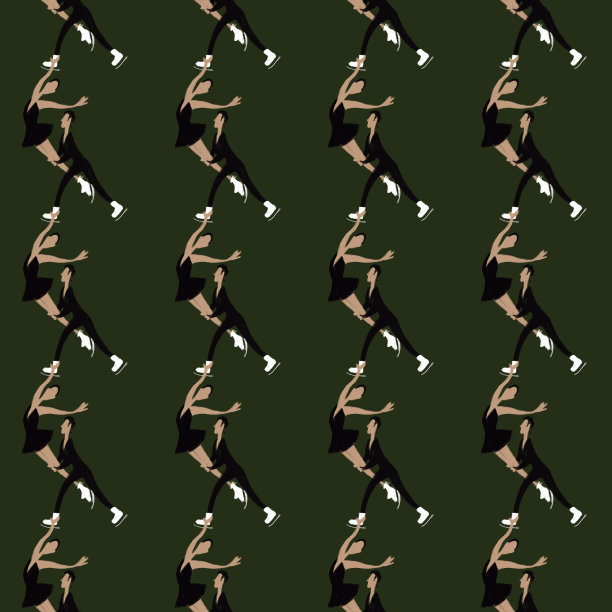 花样滑冰无缝图案绿色背景图片下载