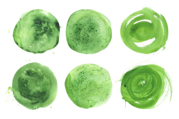 水彩设置的圆形绿色点。有机颜色图片下载