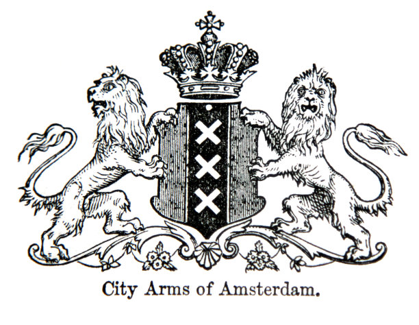 从一本旧书上雕刻的阿姆斯特丹臂章城的插图图片下载