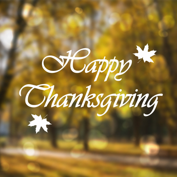 感恩节快乐卡片或背景与模糊的秋天公园和白色的文字图片下载