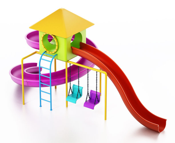 操场上有五颜六色的塑料玩具图片下载