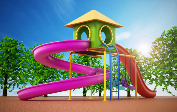 操场上有五颜六色的塑料玩具图片下载