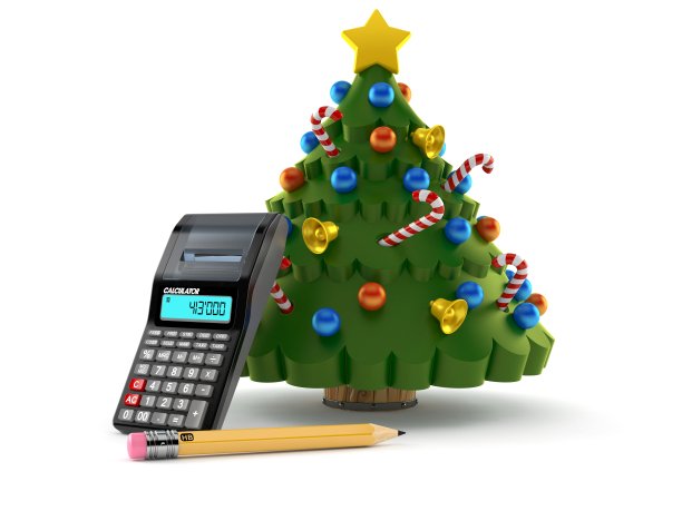 有计算器和铅笔的圣诞树图片下载