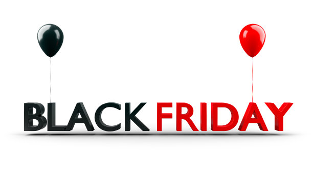 黑色星期五销售旗帜与闪亮的气球孤立在白色背景，3d插图图片下载