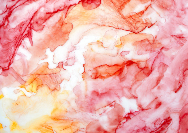 装饰鲜艳的红色水彩背景与形状混乱的笔触，斑点，闪光的痕迹，波浪纹理，艺术滴和划痕。图片下载