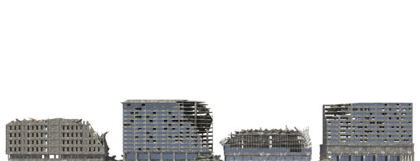 废墟建筑孤立在白色3D插图图片下载