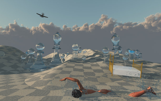 离奇的梦。女人游过棋盘沙漠图片下载