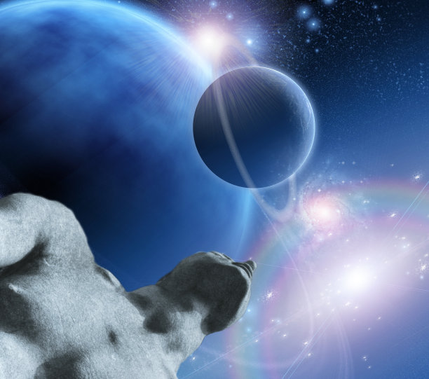 仰望星空和环抱的行星图片下载