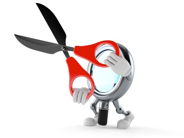 放大镜字符握剪刀图片下载