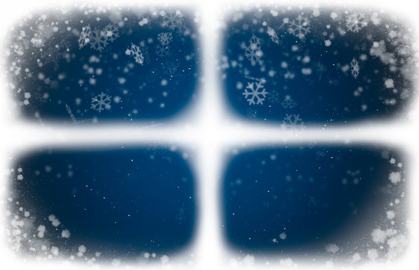 无聚焦的雪窗背景，下雪与蓝色背景图片下载