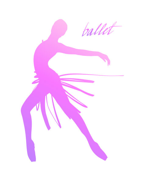 一个跳舞女孩的剪影。芭蕾舞女演员孤立。矢量图手绘，图片下载