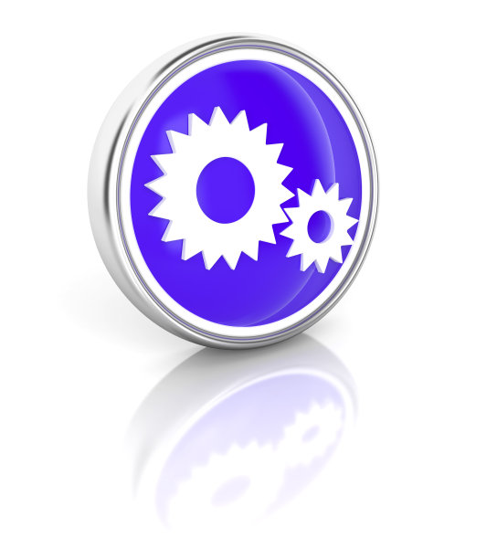 齿轮图标上光滑的蓝色圆形按钮图片下载