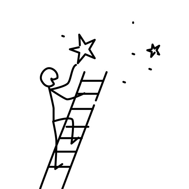 一个男人得到一颗星星的插图。向量。梦想成真。比喻。线性风格。用于网站或演示的插图。成为一个明星。图片下载